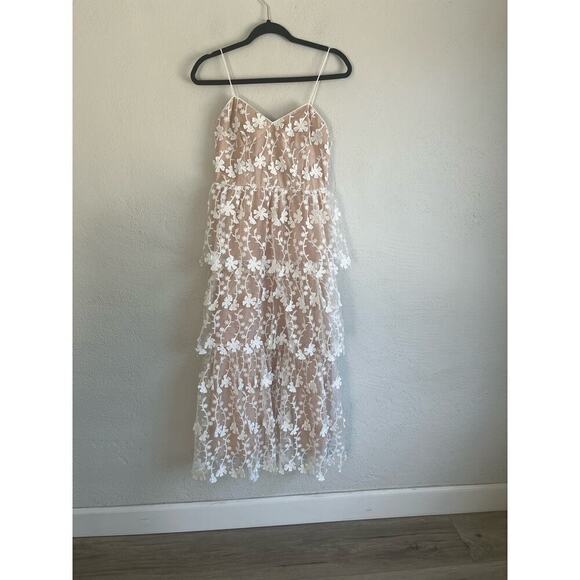 Anthropologie Endless Rose Woman  White CROCHET LAYERED MIDI DRESS, Size… - Picture 6 of 13